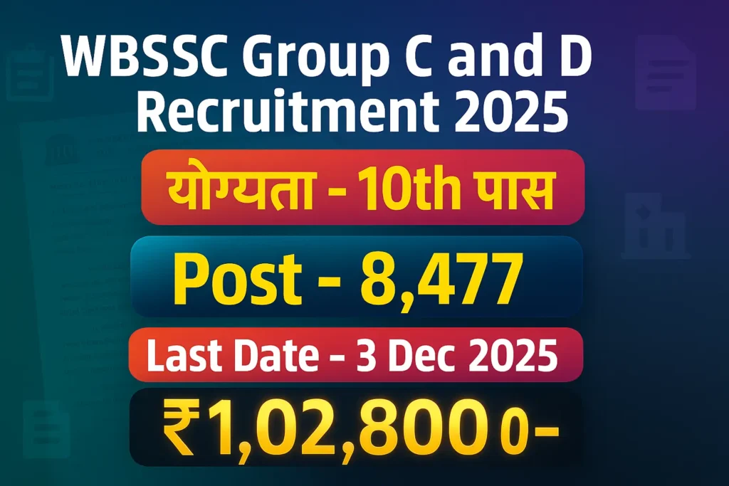 WBSSC Group C & D Vacancy 2025 वेस्ट बंगाल स्कूल में बम्पर भर्ती इसे करे आवेदन