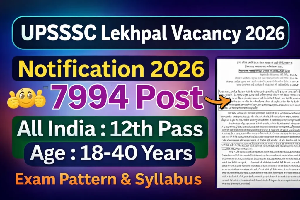 UPSSSC Lekhpal Vacancy 2025: Notification Out for 7994 Posts, Apply Online