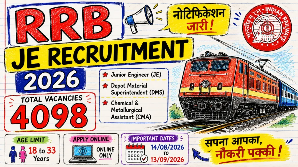 RRB JE Recruitment 2026 4098 पदों पर भर्ती का शॉर्ट नोटिफिकेशन जारी, आवेदन 14 अगस्त से शुरू